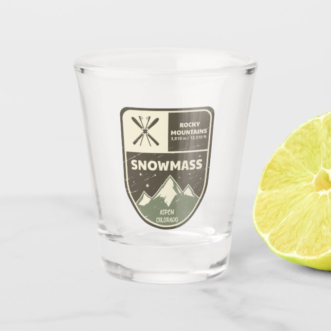 Snowmass Aspen Rocky Mountains Colorado  Shot Glass (Front)