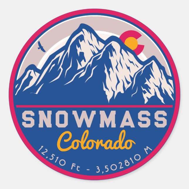Snowmass Colorado Aspen rocky mountains Skiing Classic Round Sticker (Front)