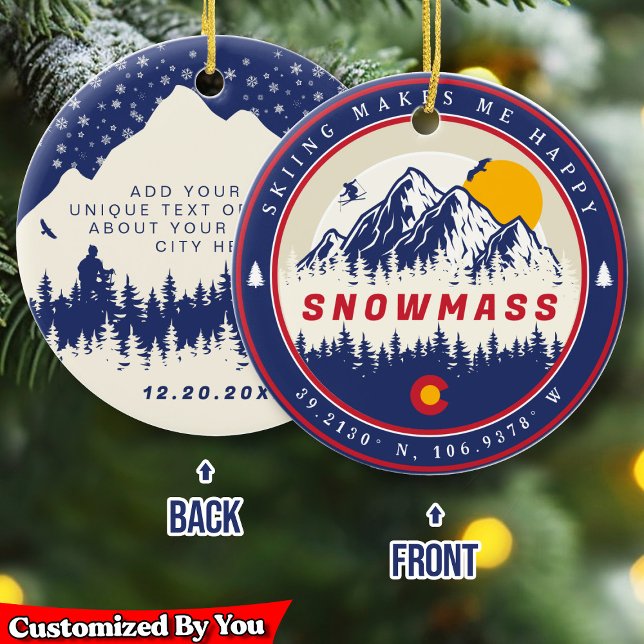 Snowmass Colorado Flag Mountain Ski Souvenir Ceramic Ornament (Creator Uploaded)