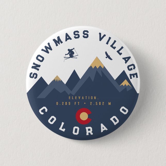 Snowmass Colorado Flag Retro Sunset Ski Souvenirs Button (Front)