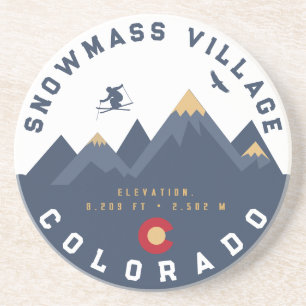 Snowmass Colorado Flag Retro Sunset Ski Souvenirs Coaster