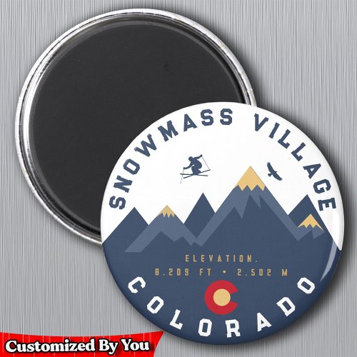 Snowmass Colorado Flag Retro Sunset Ski Souvenirs Magnet