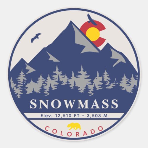 Snowmass Colorado Retro Sunset Ski Souvenirs Classic Round Sticker