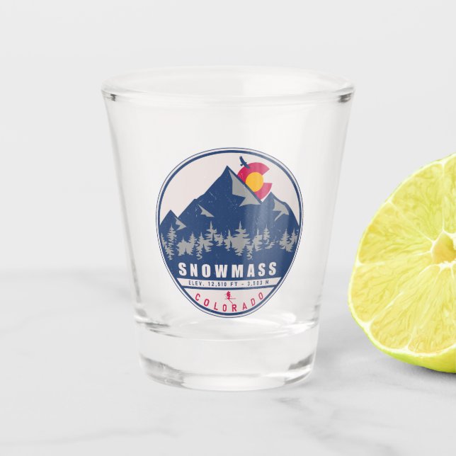 Snowmass Colorado Retro Sunset Ski Souvenirs Shot Glass (Front)
