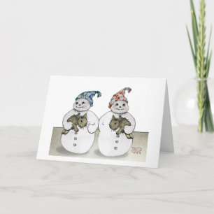 Snowmen and Bunnies Holiday Card