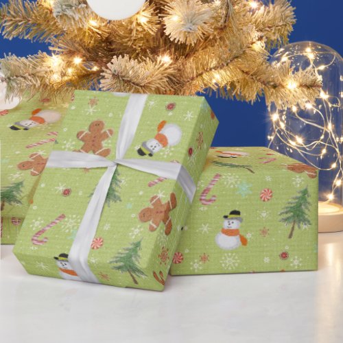 Snowmen and Candy Canes Wrapping Paper