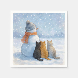 Snowmen and Cats In a Snowy Field Napkins