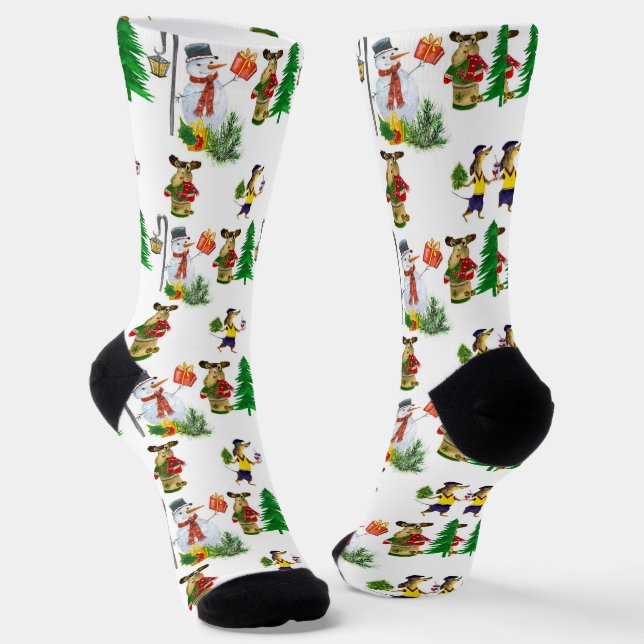 Snowmen And Christmas Animals  Socks (Angled)