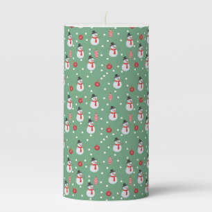 Snowmen and Christmas Ornaments Pillar Candle