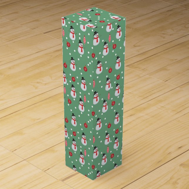 Snowmen and Christmas Ornaments Wine Box (Front)