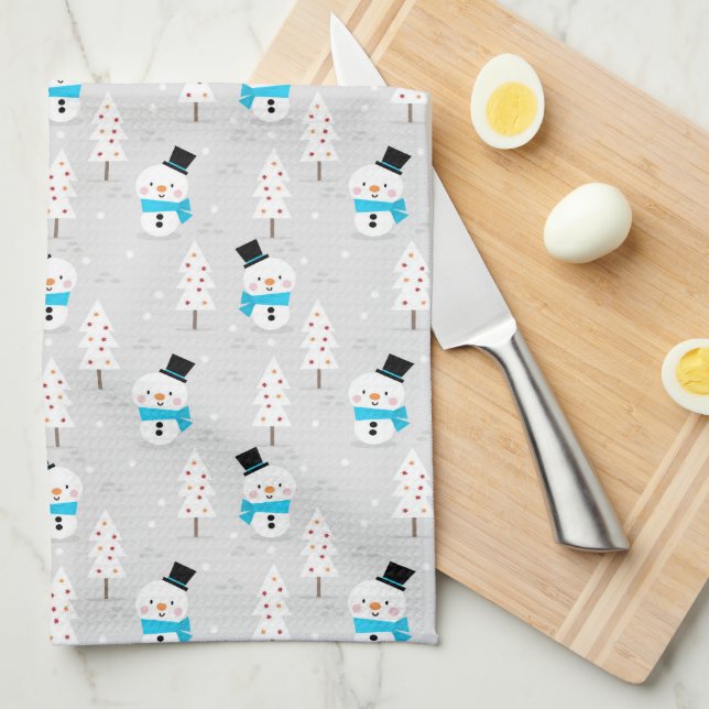 Snowmen and Christmas Trees  Kitchen Towel (Quarter Fold)
