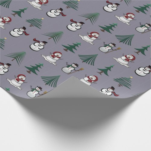 Snowmen and Christmas Trees on Wrapping Paper