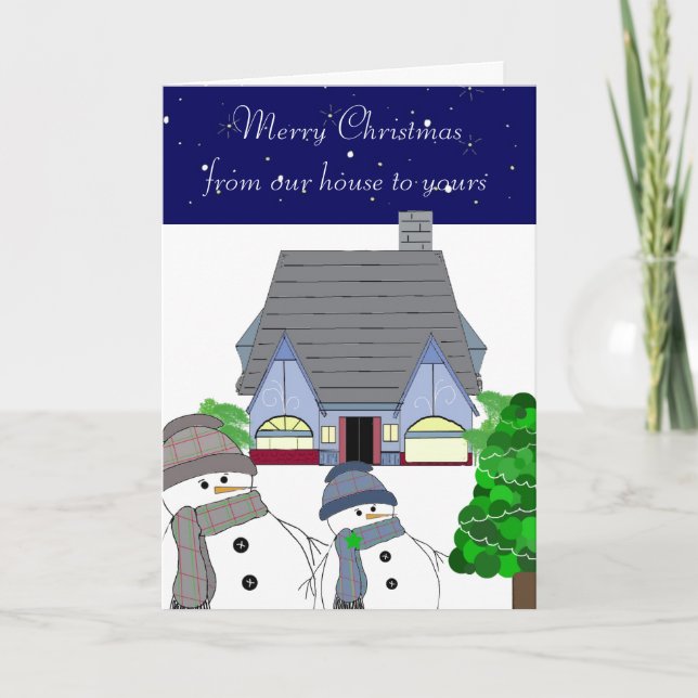 Snowmen and Cozy House Holiday Card (Front)