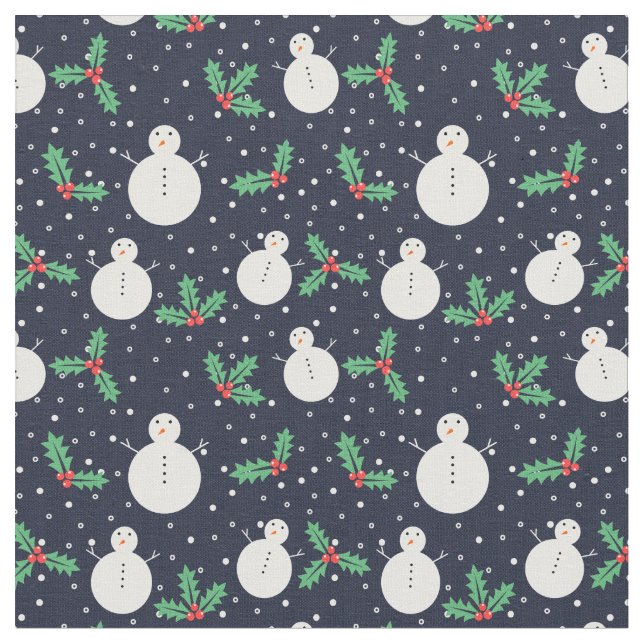 Snowmen and mistletoe pattern fabric (Close Up)