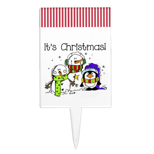 Snowmen and Penguins It's Christmas Cake Topper (Front)