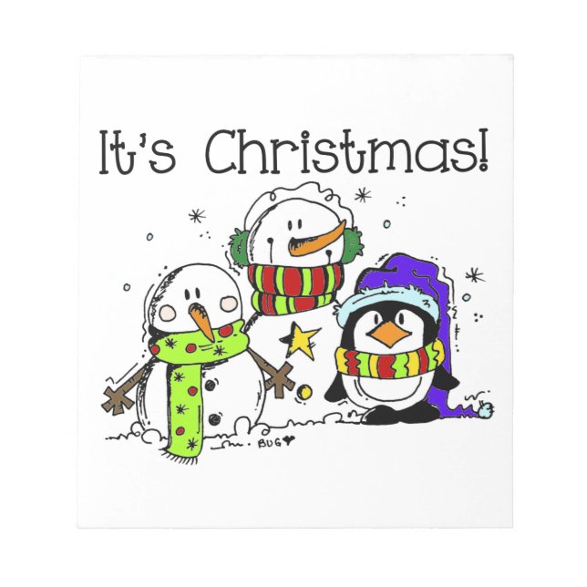 Snowmen and Penguins It's Christmas Festive Notepad (Front)