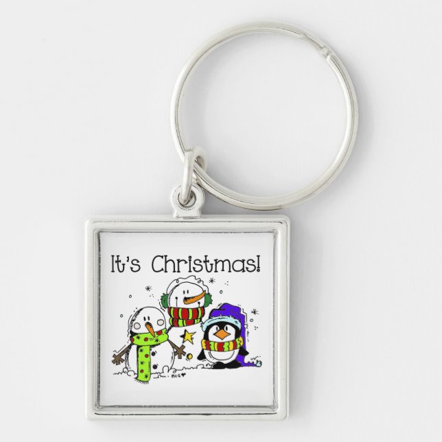 Snowmen and Penguins It's Christmas Keychain (Front)
