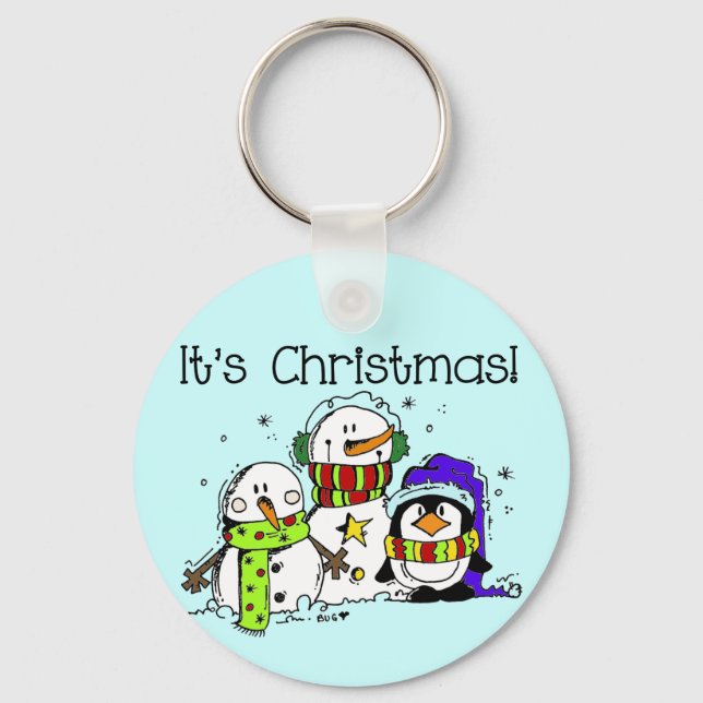 Snowmen and Penguins It's Christmas Keychain (Front)