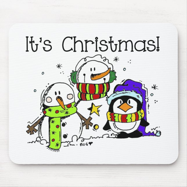 Snowmen and Penguins It's Christmas Mouse Pad (Front)