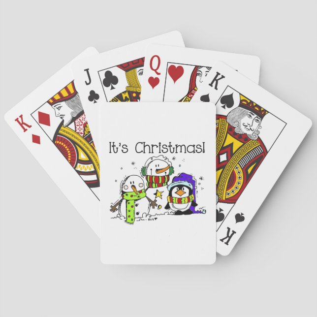 Snowmen and Penguins It's Christmas Poker Cards (Back)