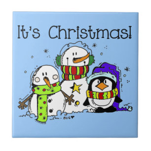 Snowmen and Penguins It's Christmas Tile