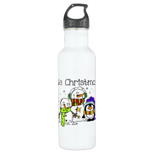 Snowmen and Penguins It's Christmas Water Bottle