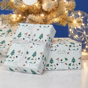 Snowmen and Pine Trees Green Trees Christmas Wrapping Paper