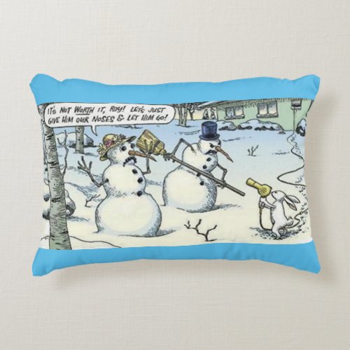 Snowmen and Rabbit Standoff Decorative Pillow