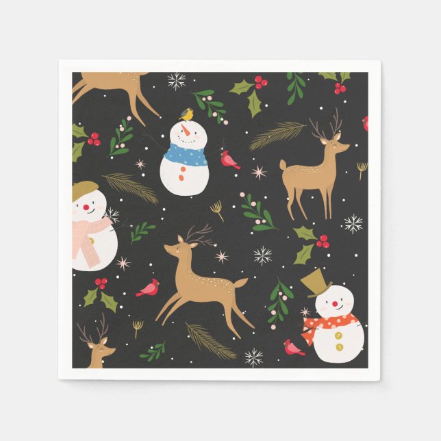 Snowmen and Reindeer Christmas Napkins (Front)