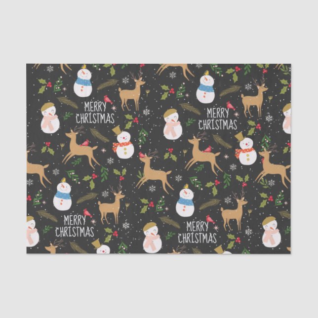 Snowmen and Reindeer Christmas Tissue Paper (Front)