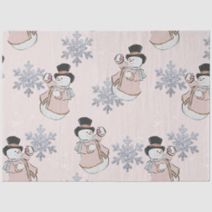 Snowmen and Silver Snowflakes Pink Christmas Tissue Paper