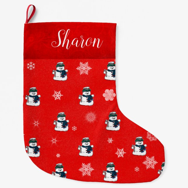 Snowmen and Snowflakes Large Christmas Stocking (Front)