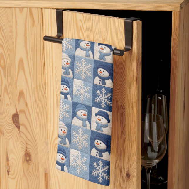 Snowmen and Snowflakes Quilt Pattern Kitchen Towel (Thirds Fold)