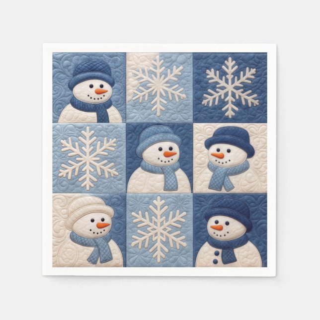 Snowmen and Snowflakes Quilt Pattern Napkins (Front)