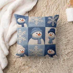 Snowmen and Snowflakes Quilt Pattern Throw Pillow