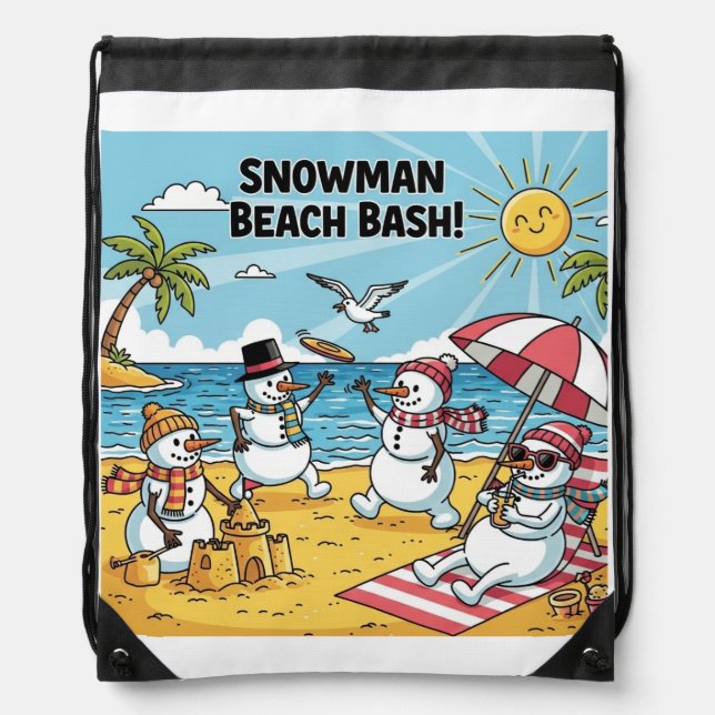 Snowmen Beach Bash Drawstring Bag (Front)