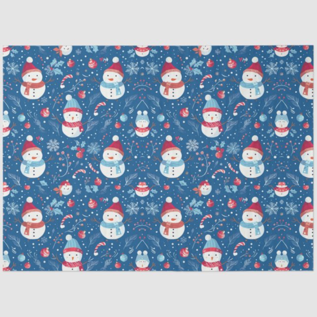 Snowmen Berries Candy Canes Christmas Tissue Paper (Front)