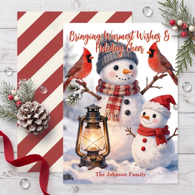 Snowmen Birds Traditional Winter Woodland Scene Holiday Card (Creator Uploaded)
