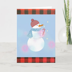 Snowmen Buffalo Plaid Christmas Holiday Card