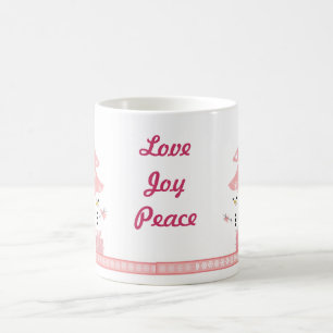 Snowmen by a Pink Christmas Tree Coffee Mug