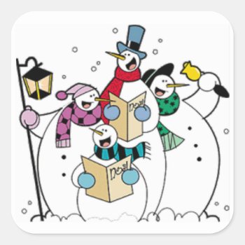 Snowmen Carol Singing Square Sticker by stargiftshop at Zazzle