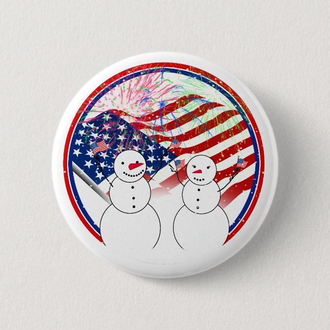 Snowmen Celebrating Independence Button (Front)