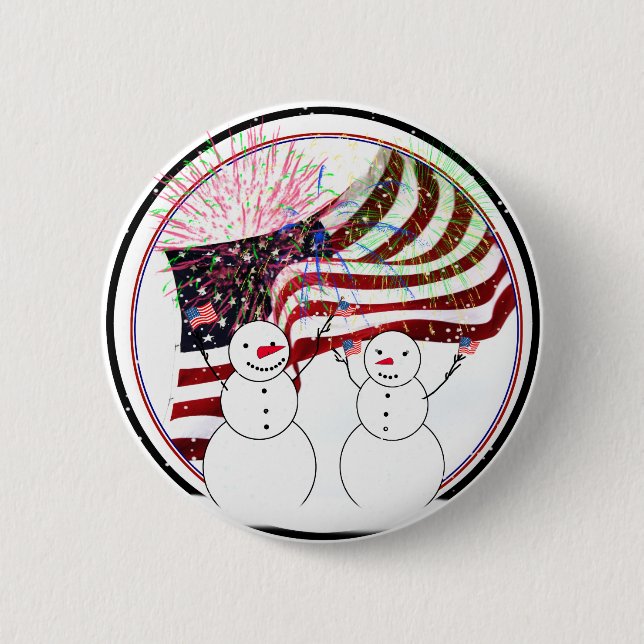 Snowmen Celebrating Independence Button (Front)