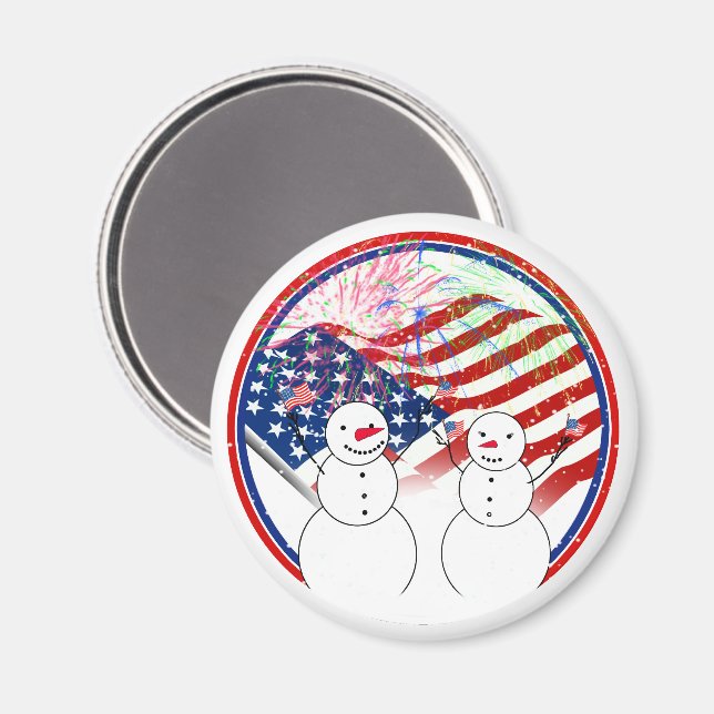 Snowmen Celebrating Independence Magnet (Front/Back)