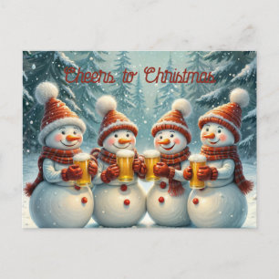 Snowmen cheering and toasting Christmas Postcard