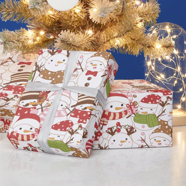 Snowmen Christmas Ornaments Gifts White Christmas Wrapping Paper (Holidays)