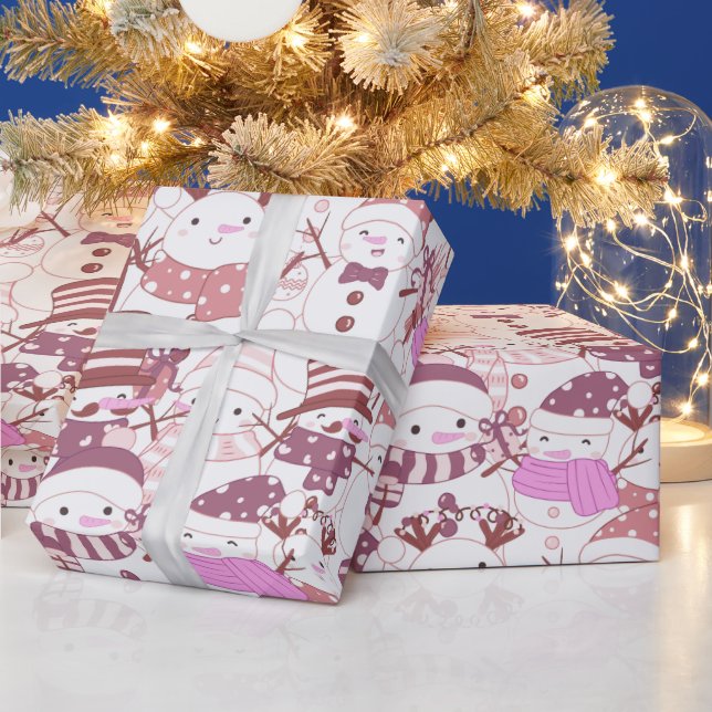 Snowmen Christmas Ornaments Gifts White Christmas Wrapping Paper (Holidays)