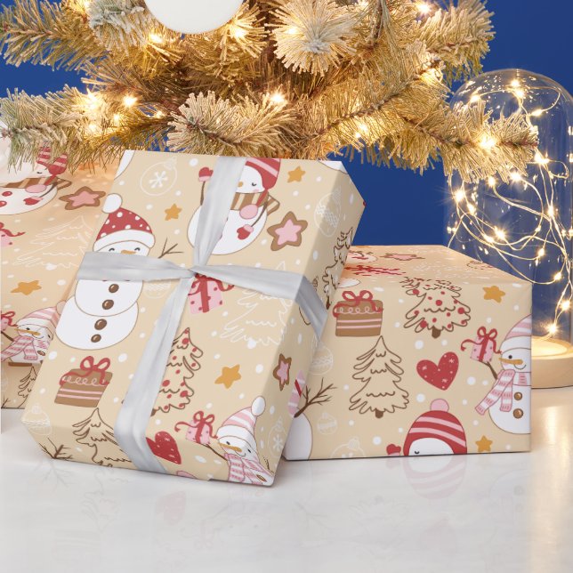 Snowmen Christmas Ornaments Gifts Yellow Christmas Wrapping Paper (Holidays)