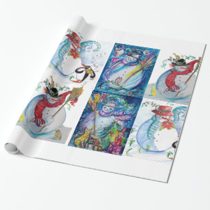 SNOWMEN CHRISTMAS PARTY AND PENGUIN'S SERENADE WRAPPING PAPER