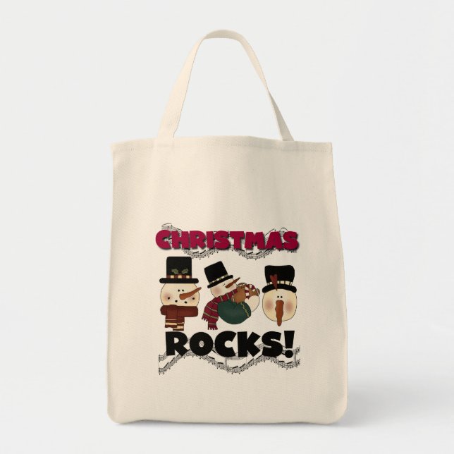 Snowmen Christmas Rocks Tote Bag (Front)